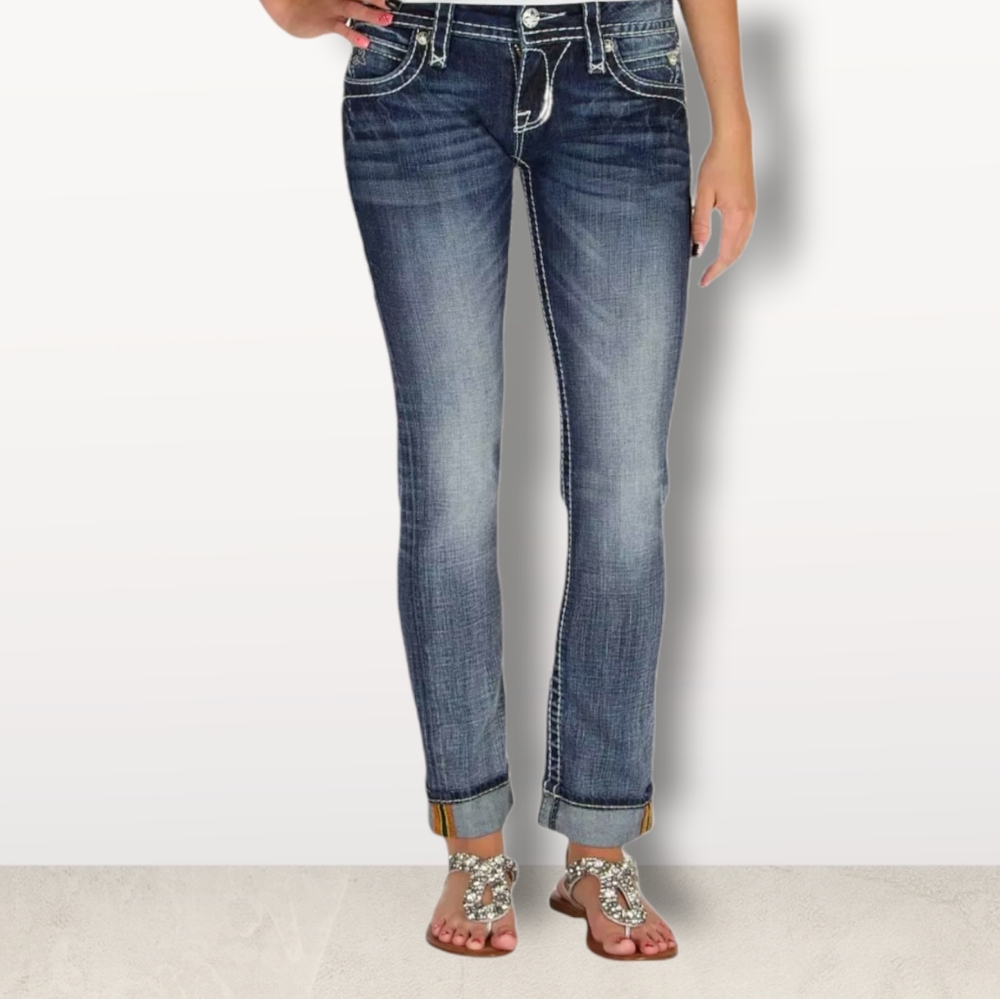 ROCK REVIVAL Esther Cuff Straight stretch low-rise jeans The Buckle 24x30.5L euc